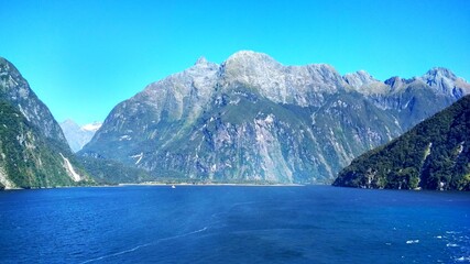 mountain lake and blue sky