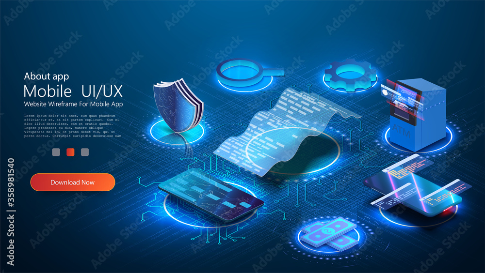 Aufkleber Internet banking concept in isometric vector illustration. Digital payment or online money transfer service. Invoice banner. Security  future mobile payment concept. Flat isometric vector illustration