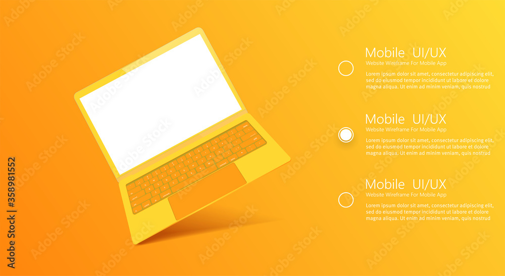 Aufkleber yellow modern laptop with blank screen in a yellow studio. laptop frame with blank display isolated 