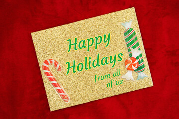 Happy Holidays greeting card with candy cane