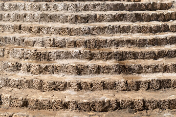 Stairs made of limestone extracted into equal sized cubes, beautifully arranged in layers.