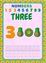 Preschool toddler math with half avocado and slice of kiwi design