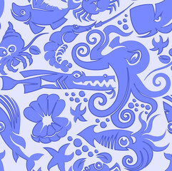 seamless cute sea creature pattern cartoon vector illustration