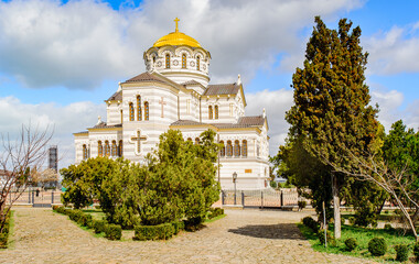 Fototapeta na wymiar Saint Vladimir Cathedral, a Neo-Byzantine Russian Orthodox cathedral on the site of Chersonesos Taurica.
