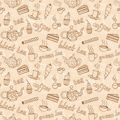 tea party seamless vintage color pattern doodle vector illustration