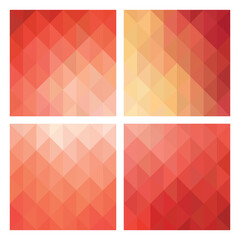Set of square geometric backgrounds, coral pink gradient shining backdrop vectors