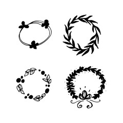 Flowers and leaves wreath set