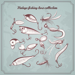 fishing lures collection of design elements sketch style vintage vector illustration