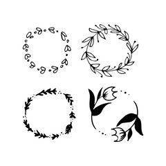 Flowers and leaves wreath set