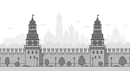 Obraz premium Moscow Kremlin Wall. Seamless flat style cityscape background for your projects. Vector illustration.