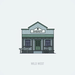 Wild west themed sheriff office building. Flat style vector illustration.