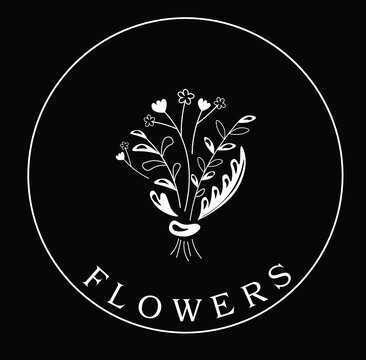 Flowers vector chalk hand drawn illustration and lettering on black background. Concept for lgo, print, cards 