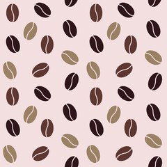 Seamless pattern with coffee beans on beige background. Vector illustration
