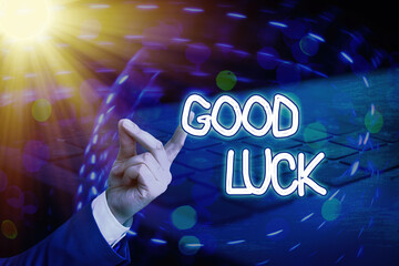 Conceptual hand writing showing Good Luck. Concept meaning expressing hope for someone to be...