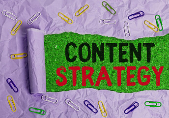 Writing note showing Content Strategy. Business concept for important Marketing approach...