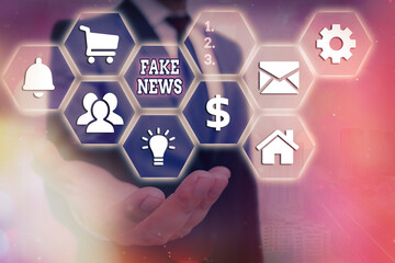Word writing text Fake News. Business photo showcasing false content published without no...