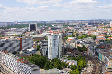Fototapeta na wymiar Panoramic view to Berlin from Radisson Berlin Alexanderplatz Hotel