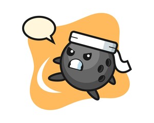 Bowling ball cartoon doing a karate kick