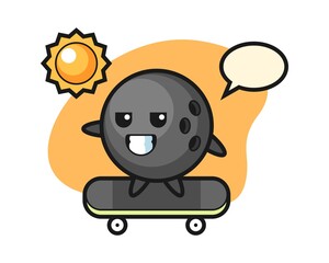 Bowling ball cartoon ride a skateboard