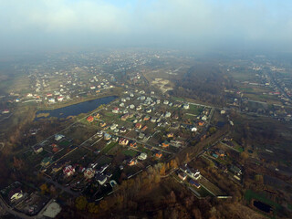 Obraz premium Aerial view of the saburb landscape (drone image). Near Kiev