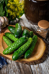 Preparation for pickling cucumbers.