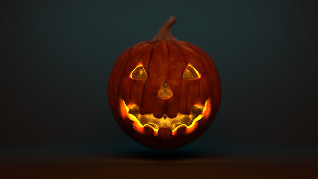 Halloween Pumpkin In a dark room - 3D Render