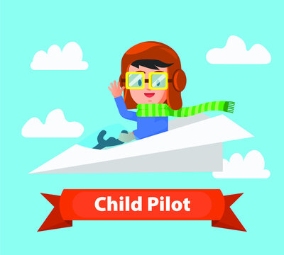 Smiling Child Who Rides A Paper Plane