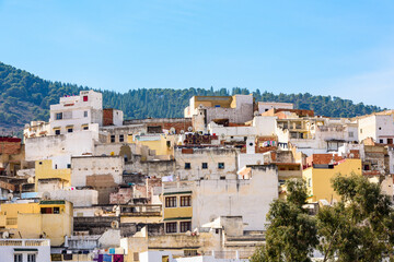 Fototapeta na wymiar It's Panoramic view of Moulay Idriss, the holy town in Morocco, named after Moulay Idriss I arrived in 789 bringing the religion of Islam