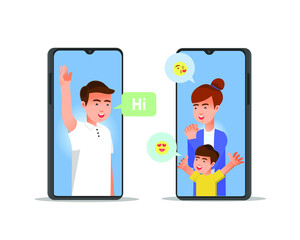 Illustration of a family video call using smartphone