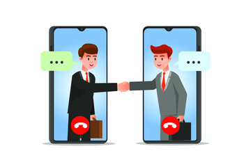Two business people make virtual business deals