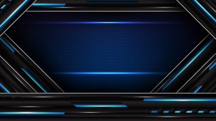 Obraz premium abstract futuristic background of glowing blue and black motion line interface frame technology sci fi concept