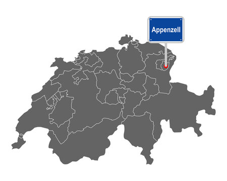 Landkarte der Schweiz mit Ortsschild von Appenzell