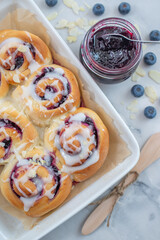 Blueberry cinnamon rolls with lemon frosting