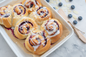 Blueberry cinnamon rolls with lemon frosting
