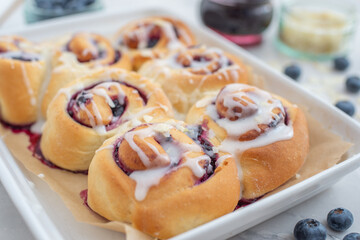 Blueberry cinnamon rolls with lemon frosting