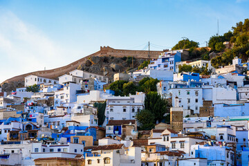 It's Panorama of Chefchaouen, Morocco. Town famous by the blue painted walls of the houses