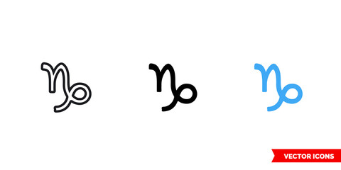 Capricorn icon of 3 types. Isolated vector sign symbol.