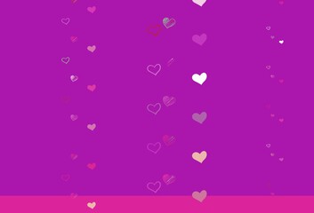 Light Pink, Green vector pattern with colorful hearts.