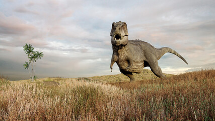 Tyrannosaurus rex dinisaur hunting - 3d illustration