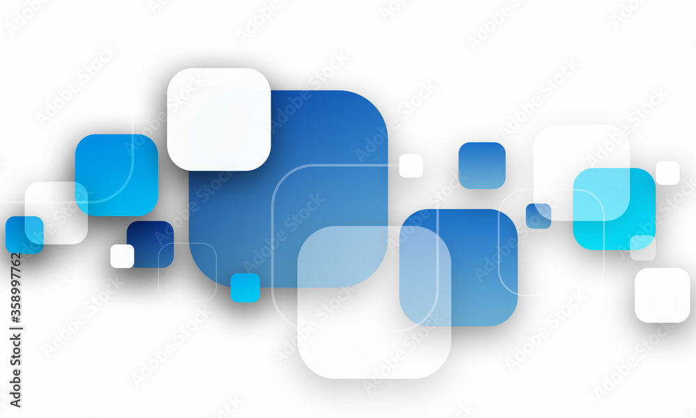 Fototapete abstract blue color background with transparent squares round overlay with space for text for techno