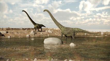 3d rendering of the walking and grazing mamenchisaurus dinosaur © Kostyantyn Ivanyshen
