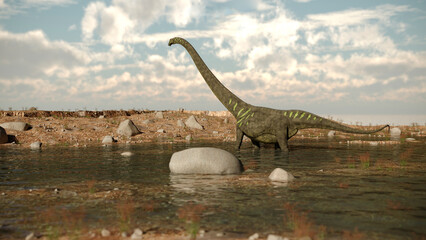 3d rendering of the walking and grazing mamenchisaurus dinosaur © Kostyantyn Ivanyshen