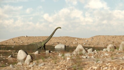 3d rendering of the walking and grazing mamenchisaurus dinosaur © Kostyantyn Ivanyshen