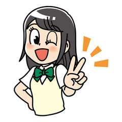 高校生　女子　女子高生　ピース　ピースサイン　 勉強　制服　学生　中学生　中高生　生徒　ウインク　教育　学校　スクール　授業　学習　勉強　予備校　塾　試験　受験生　受験　夏期講習　夏服　10代　学生服　半袖　かわいい　若い　女子　女の子　女性　女子学生　女　アニメ　マンガ　まんが　漫画　キャラクター　元気　manga