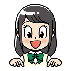 高校生　女子　女子高生　案内　こちら　指差し　 勉強　制服　学生　中学生　中高生　生徒　教育　学校　スクール　授業　学習　勉強　予備校　塾　試験　受験生　受験　夏期講習　夏服　10代　学生服　半袖　かわいい　若い　女子　女の子　女性　女子学生　女　アニメ　マンガ　まんが　漫画　キャラクター　元気　manga