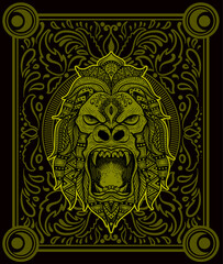 Illustration vector gorilla head mandala style with sacred geometry.