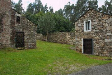 Fototapeta na wymiar Old stone houses in a village at Mirador de Muronovo in Asturias,Spain,Europe 