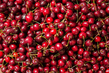 top view of red sweet cherries