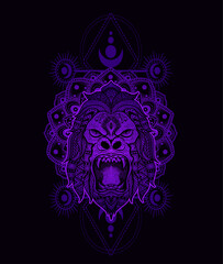 Illustration vector gorilla head mandala style with sacred geometry.