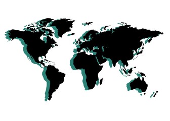 Global illustration world map white green black background